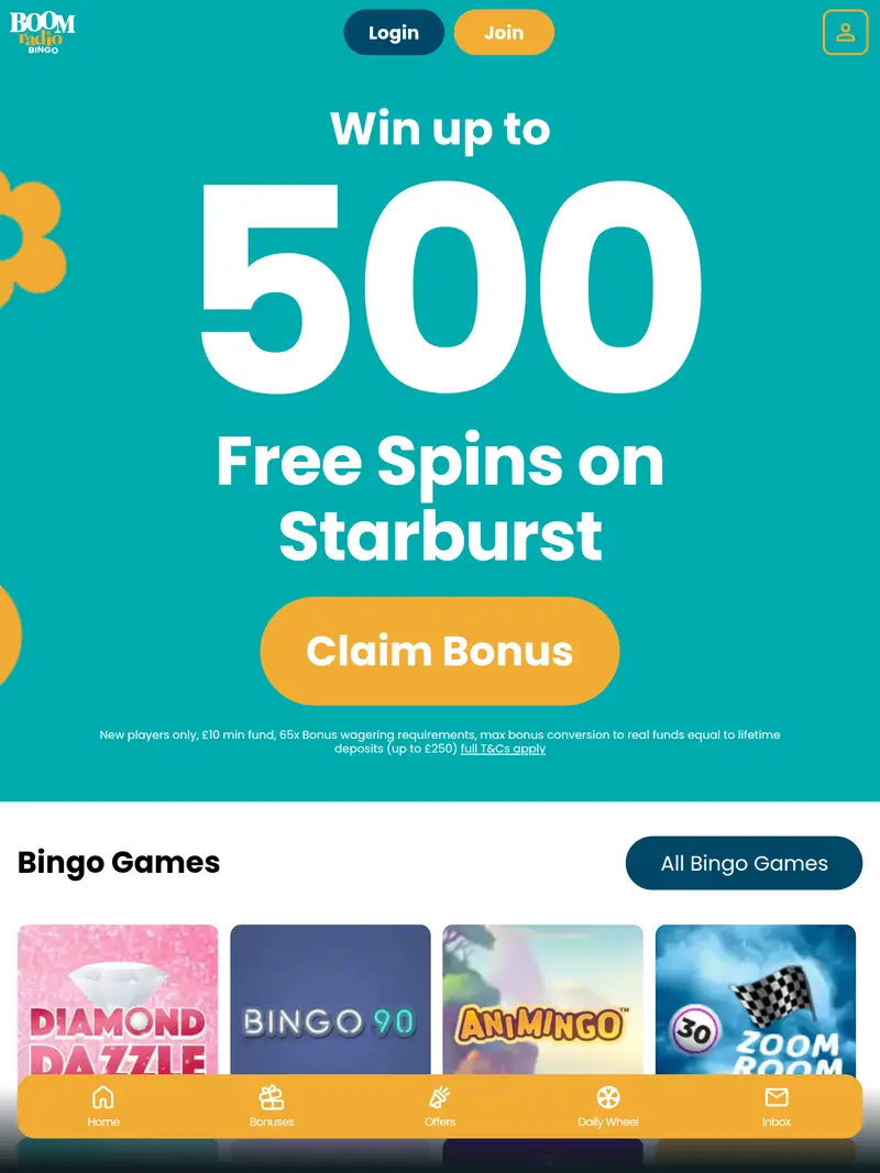 Boom Radio Bingo - homepage (tablet)