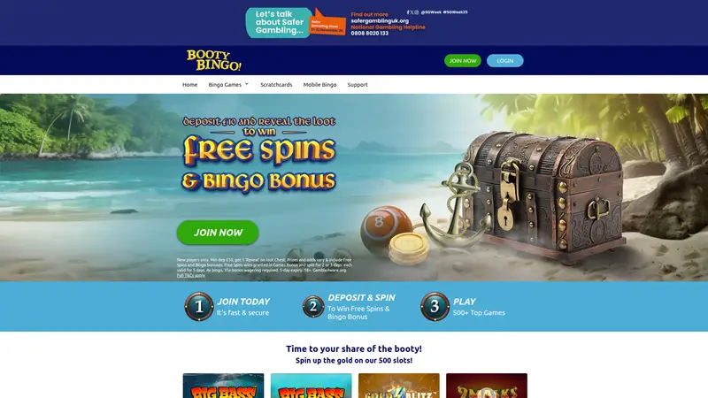 Booty Bingo - homepage (desktop)