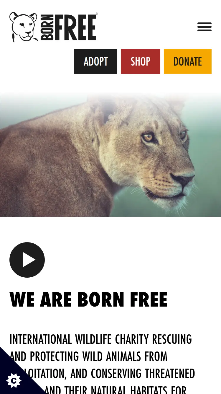 Born Free Foundation - homepage (mobile)