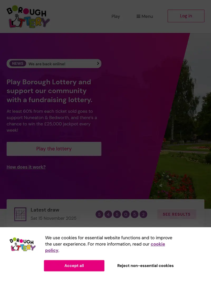 Borough Lottery - homepage (tablet)