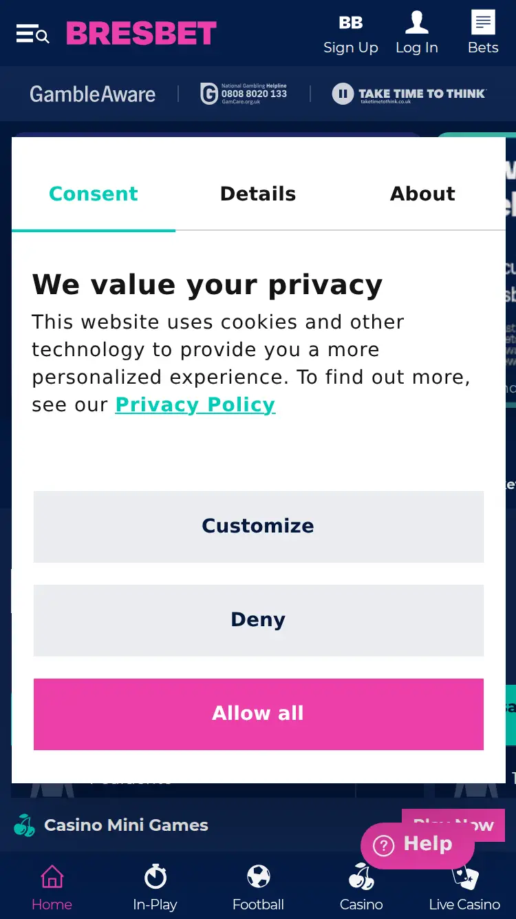 Bres Bet - homepage (mobile)