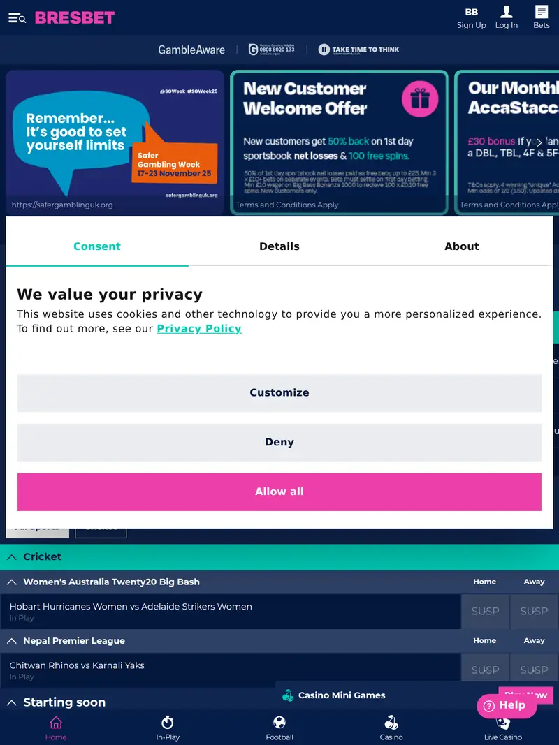 Bres Bet - homepage (tablet)