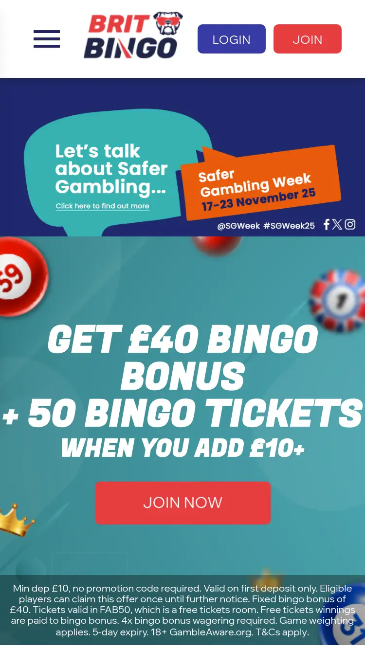Brit Bingo - homepage (mobile)