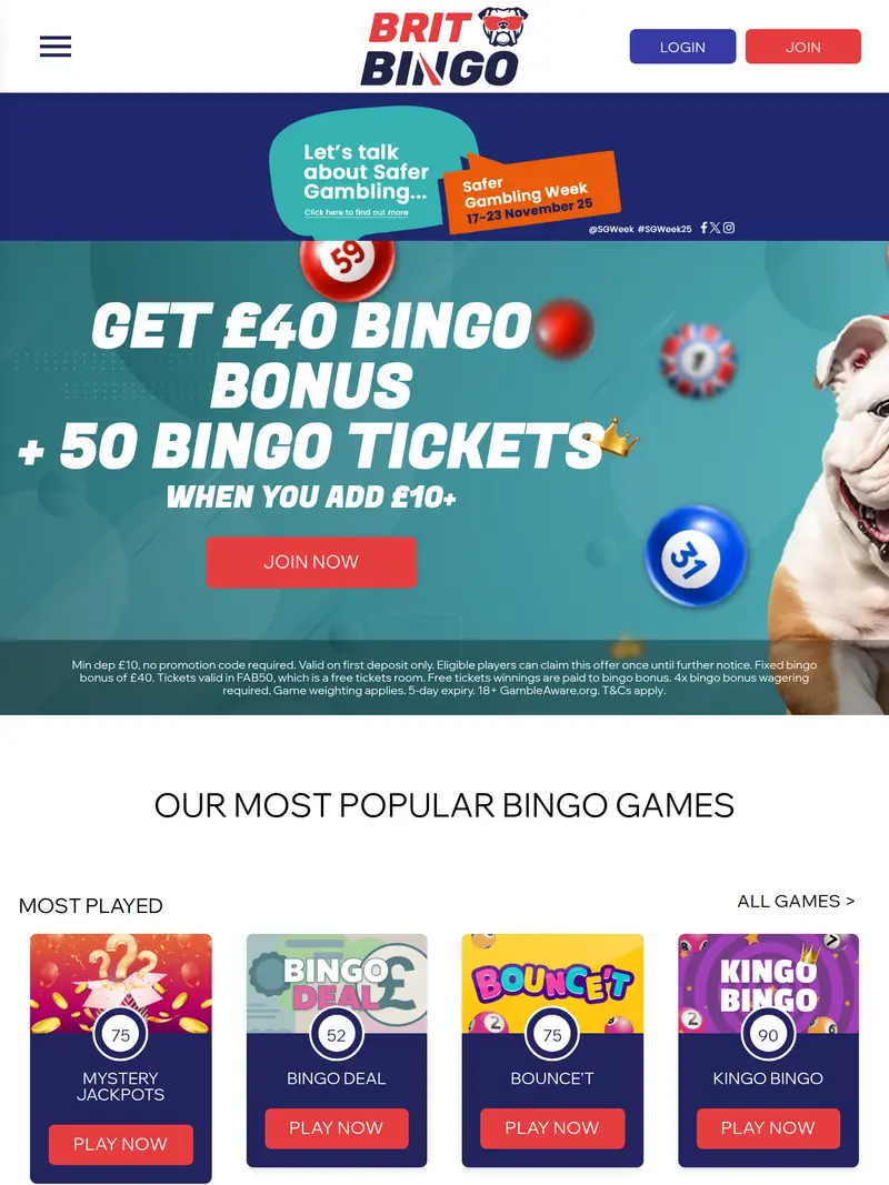 Brit Bingo - homepage (tablet)