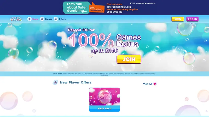 Bubble Bonus Bingo - homepage (desktop)