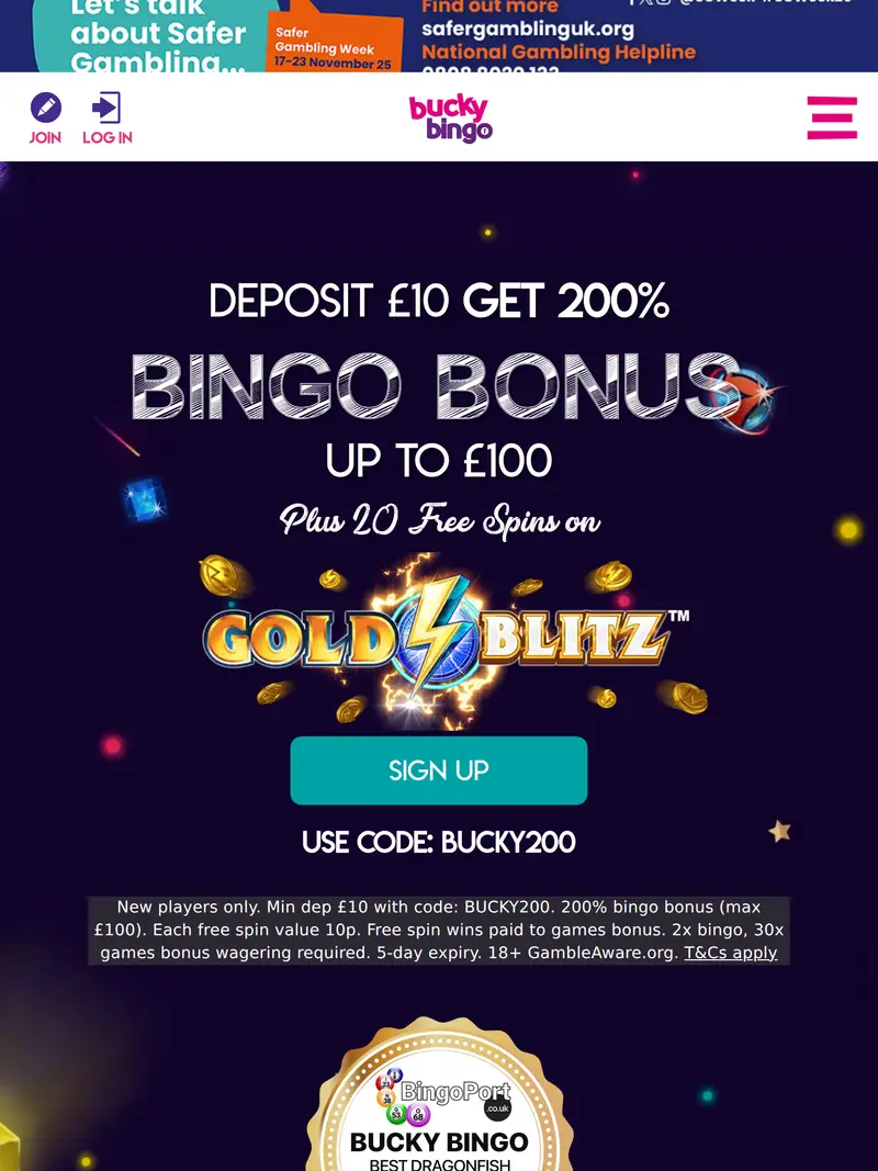 Bucky Bingo - homepage (tablet)