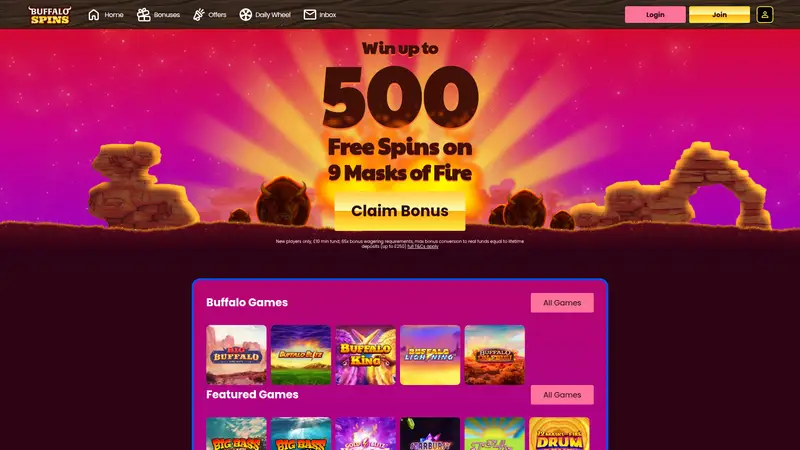 Buffalo Spins - homepage (desktop)