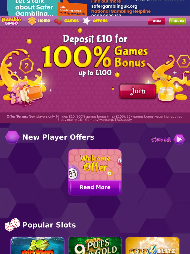 Bumble Bingo - homepage (tablet)