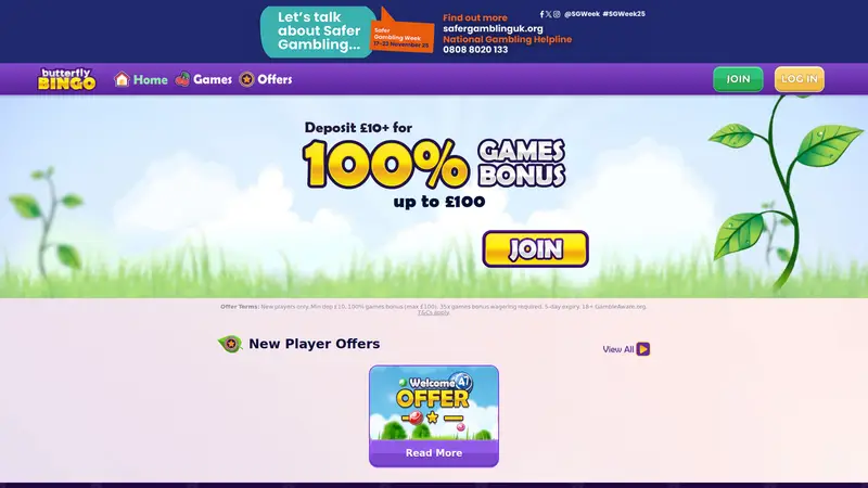 Butterfly Bingo - homepage (desktop)