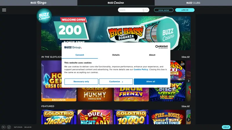 Buzz Casino - homepage (desktop)