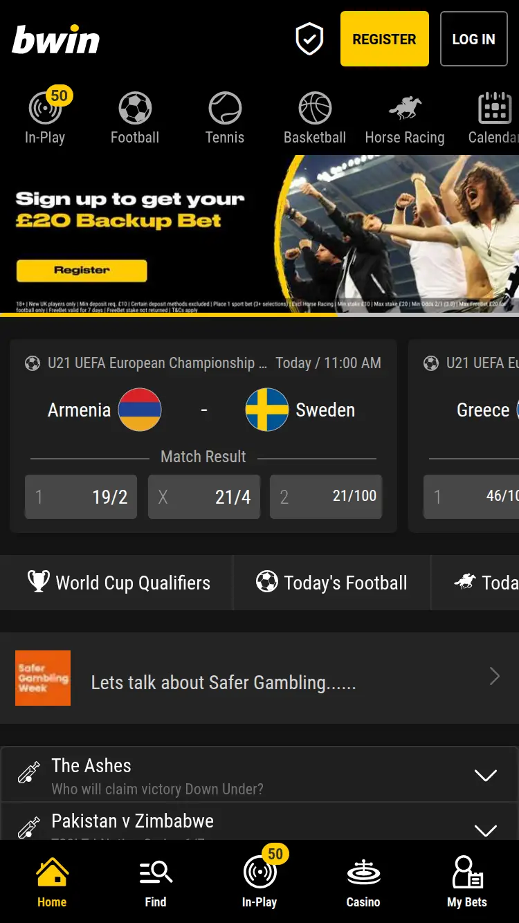 Bwin - homepage (mobile)