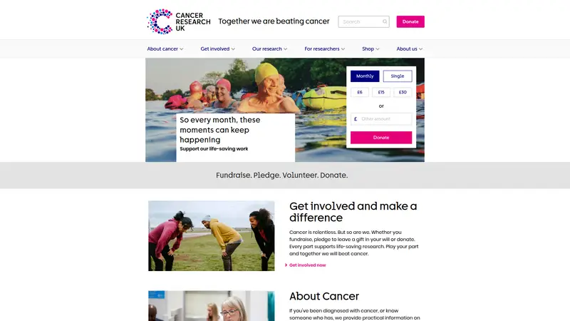 Cancer Research UK - homepage (desktop)