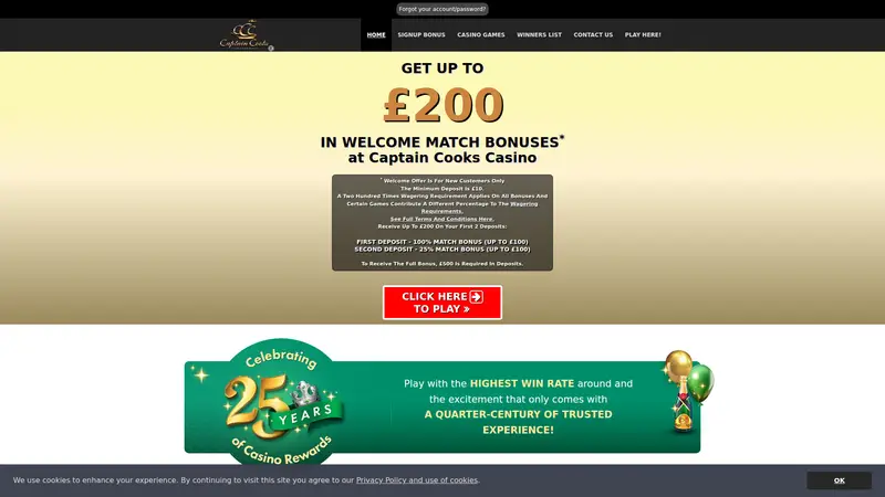 Captain Cook Casino - homepage (desktop)