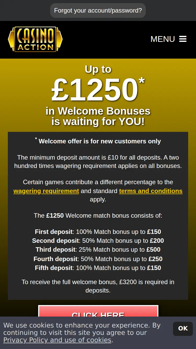 Casino Action - homepage (mobile)