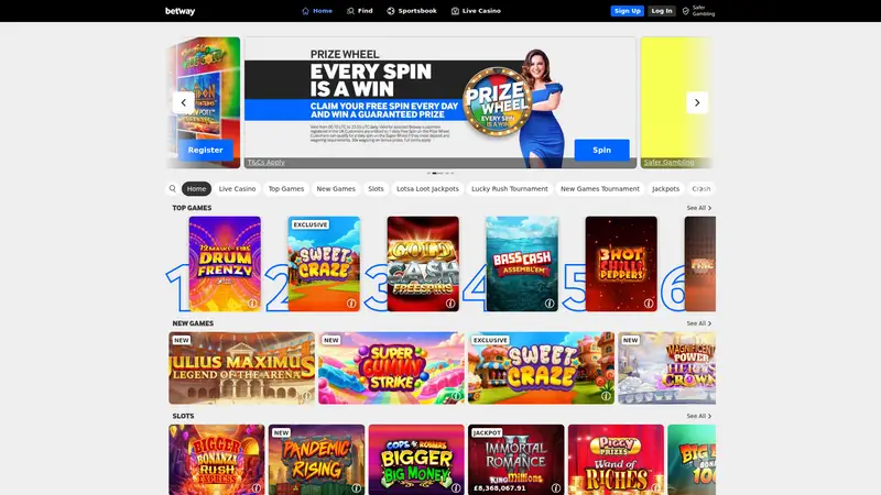 Betway Casino - homepage (desktop)