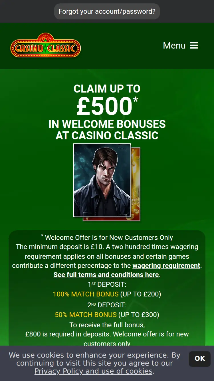 Casino Classic - homepage (mobile)