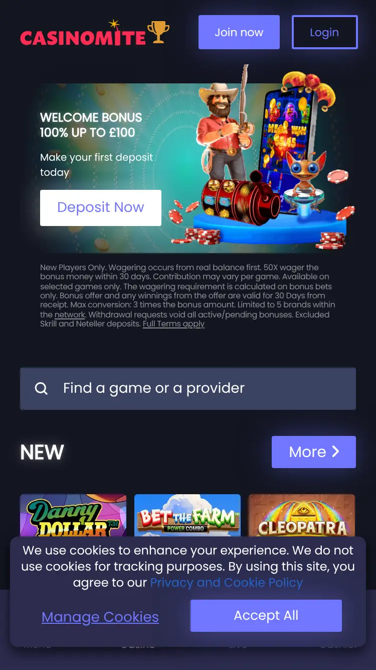 Casino Mite - homepage (mobile)