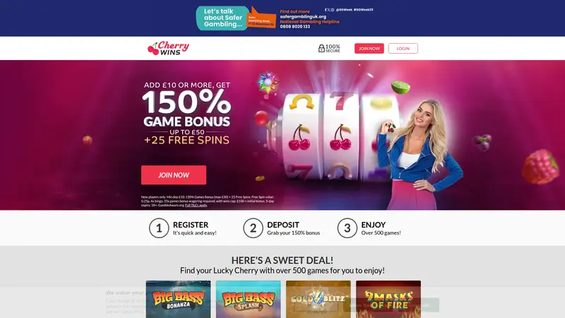 Cherry Wins - homepage (desktop)