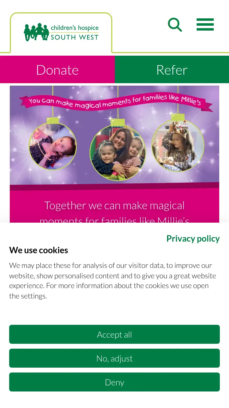 Children's Hospice South West - homepage (mobile)