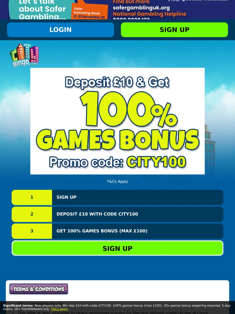 City Bingo - homepage (tablet)