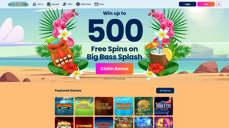 Coconut Casino - homepage (desktop)