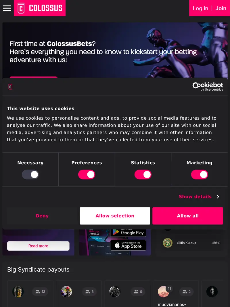 Colossus Bets - homepage (tablet)