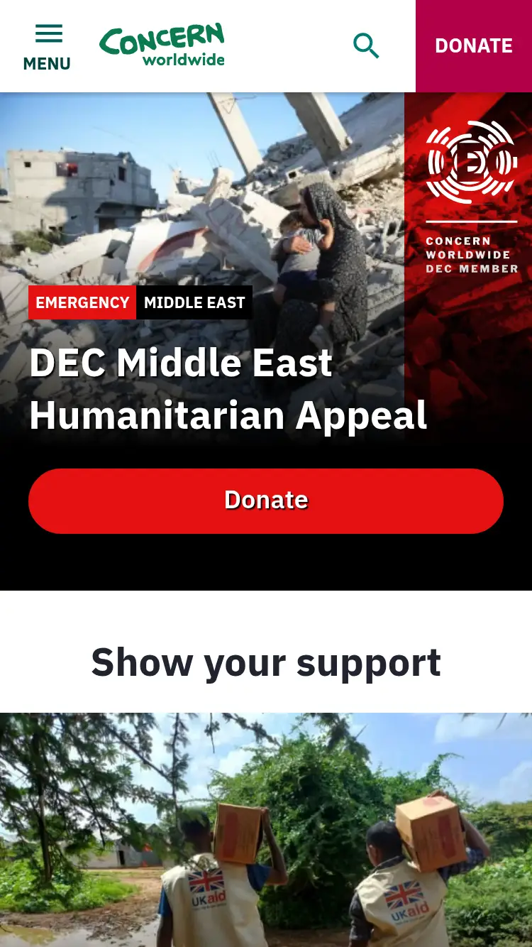 Concern Worldwide - homepage (mobile)