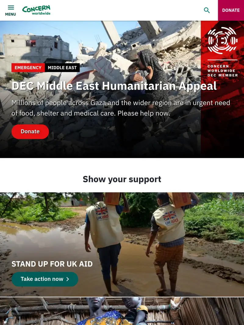 Concern Worldwide - homepage (tablet)