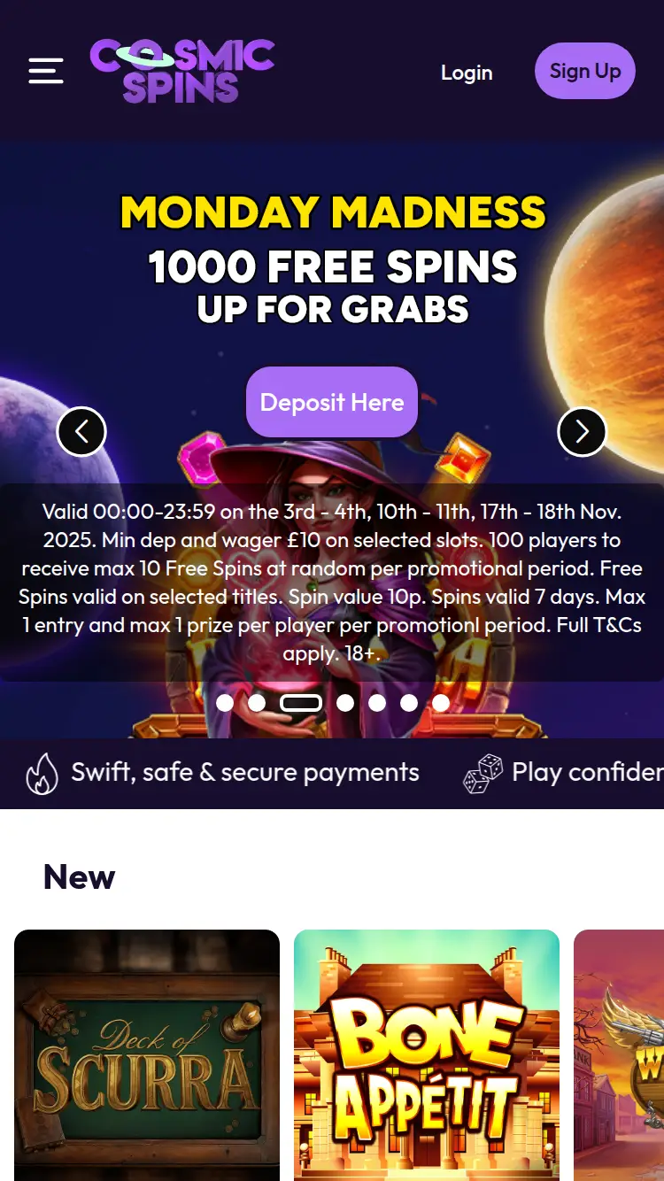 Cosmic Spins - homepage (mobile)