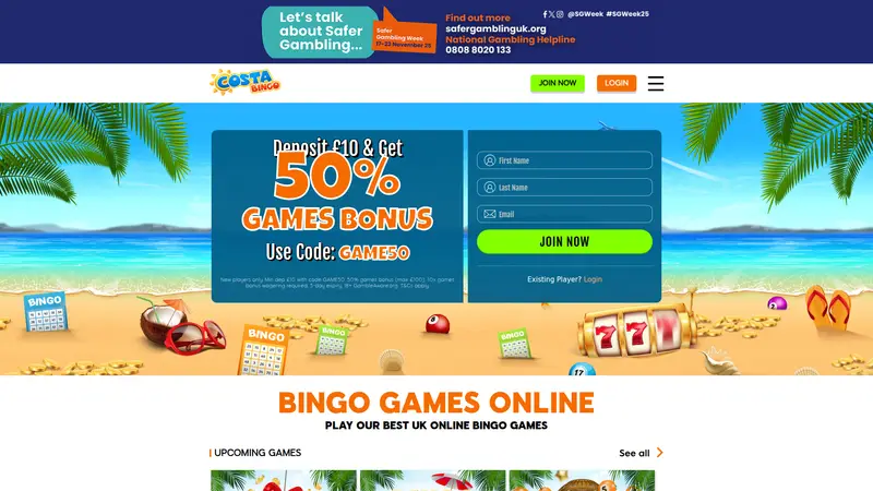 Costa Bingo - homepage (desktop)