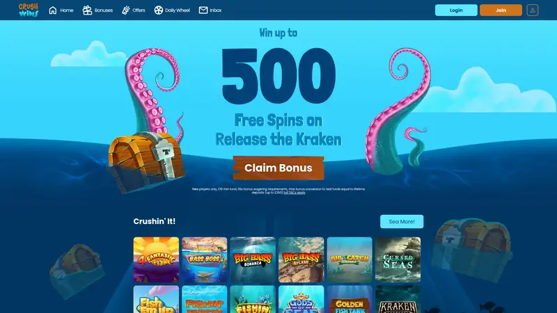 Crush Wins - homepage (desktop)