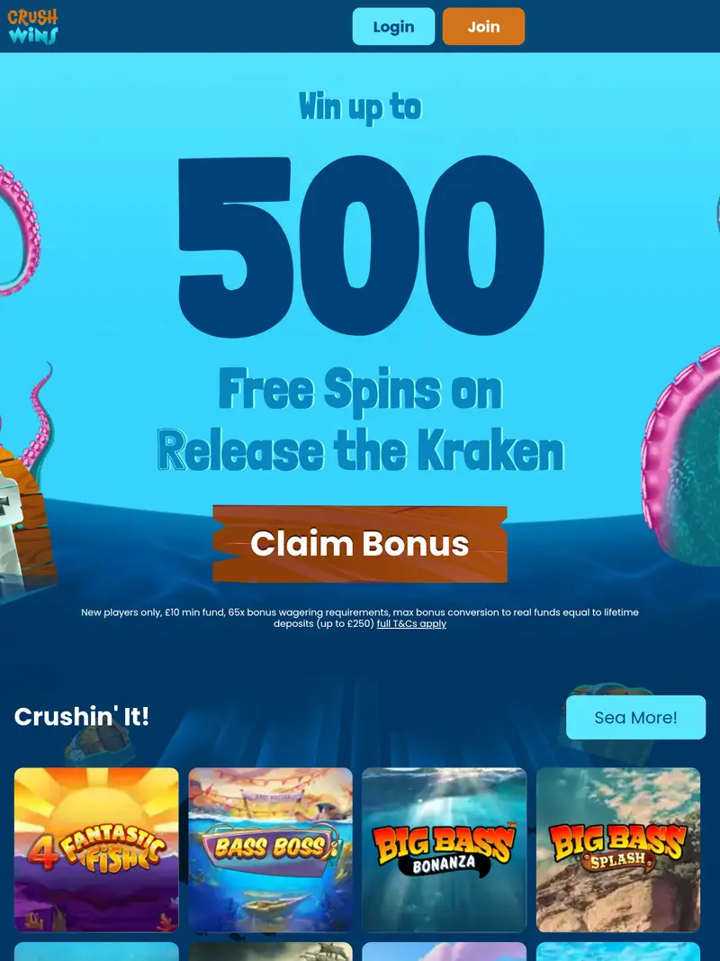 Crush Wins - homepage (tablet)