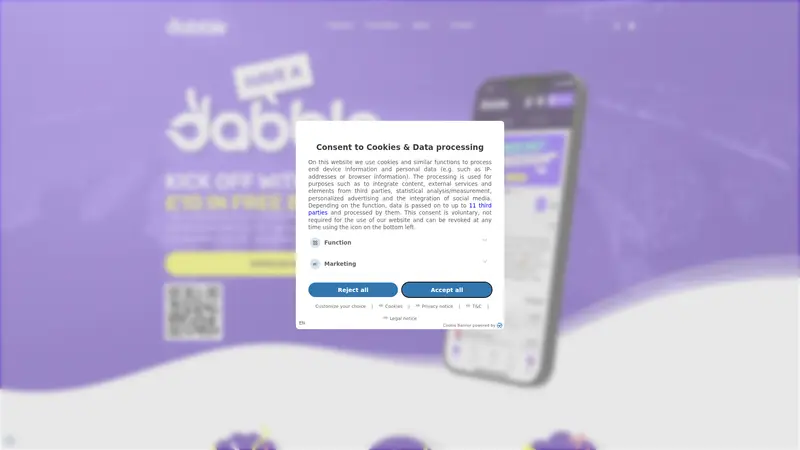 Dabble - homepage (desktop)