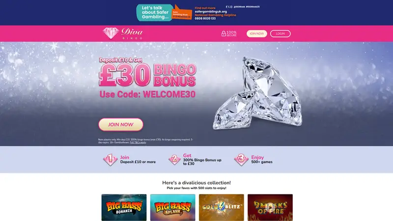 Diva Bingo - homepage (desktop)