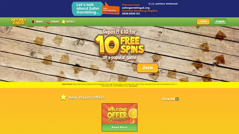 Duck Duck Bingo - homepage (desktop)