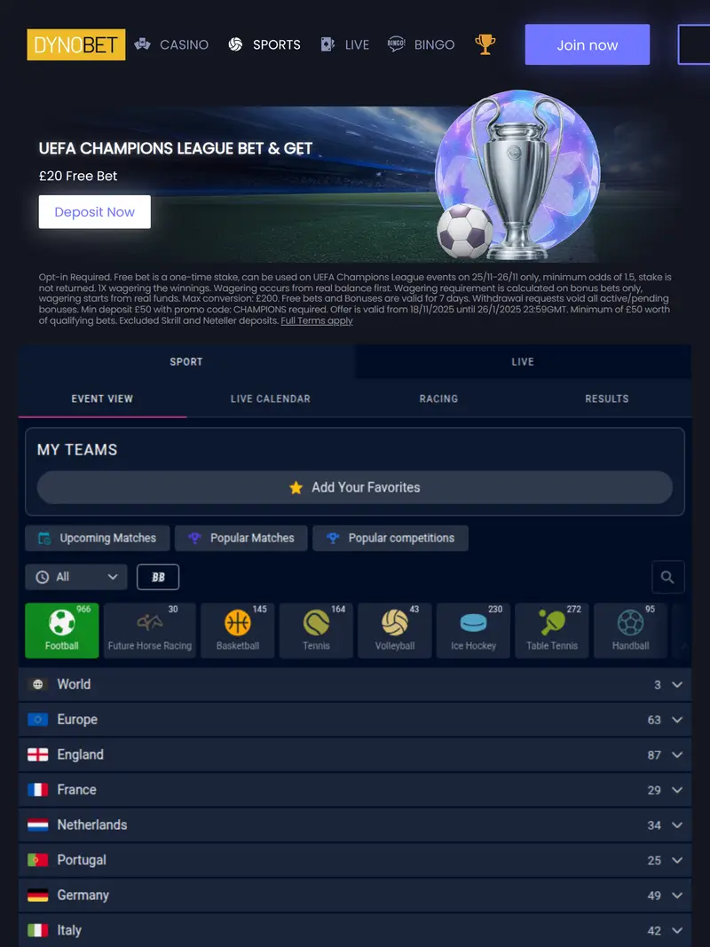 Dyno Bet - homepage (tablet)