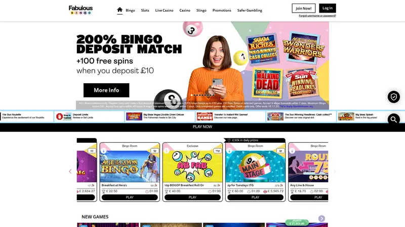Fabulous Bingo - homepage (desktop)