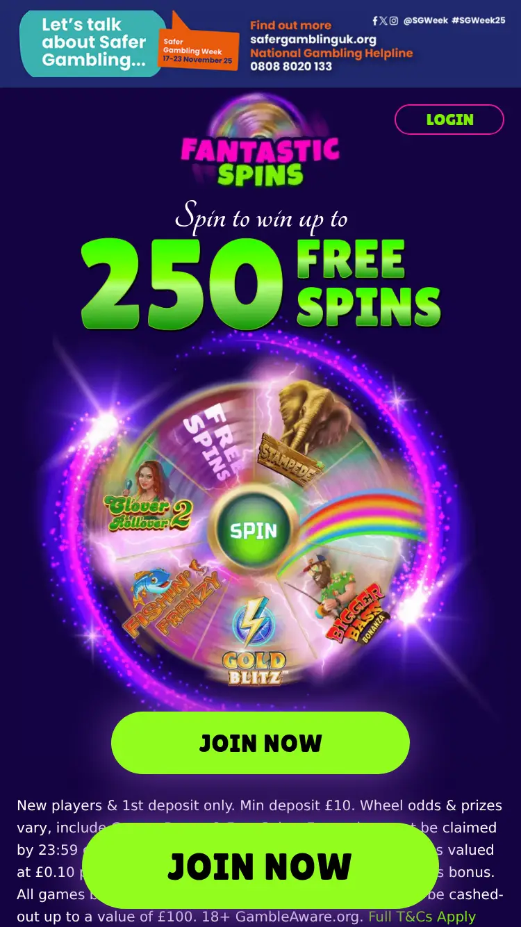 Fantastic Spins - homepage (mobile)