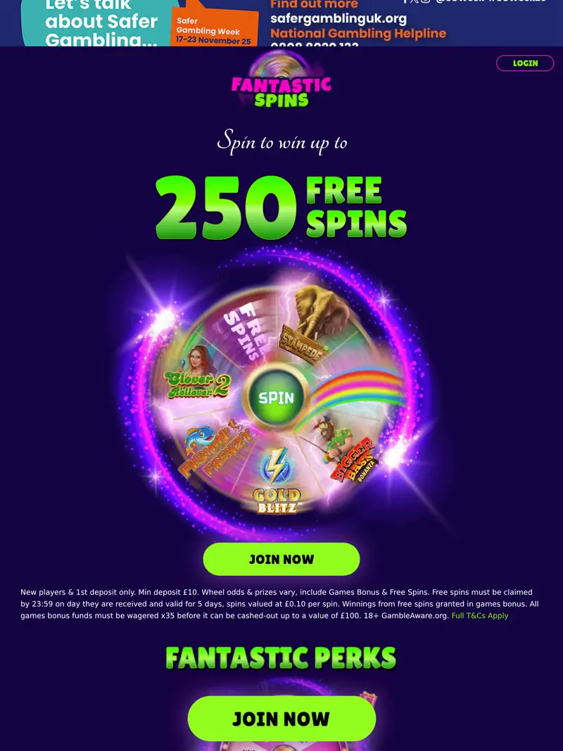 Fantastic Spins - homepage (tablet)