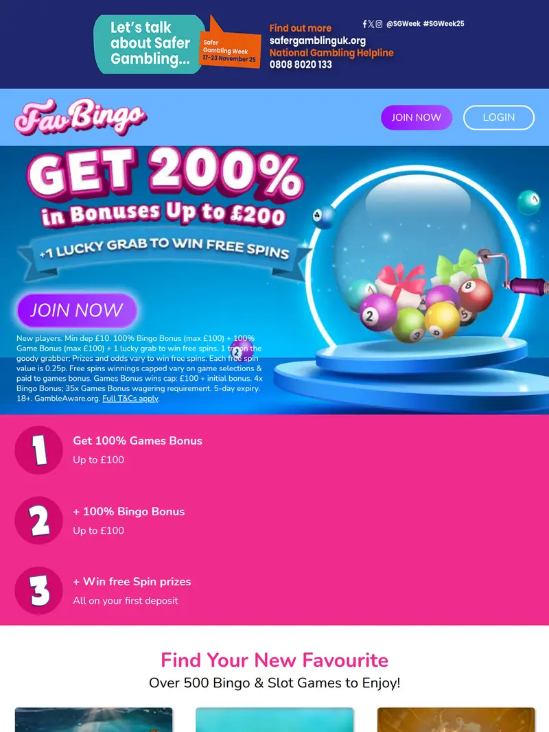 Fav Bingo - homepage (tablet)