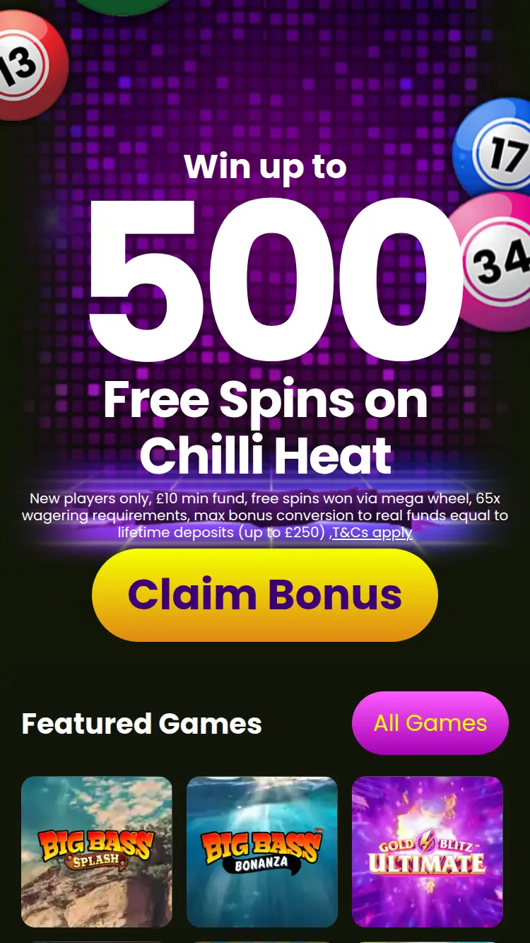 Fever Bingo - homepage (mobile)