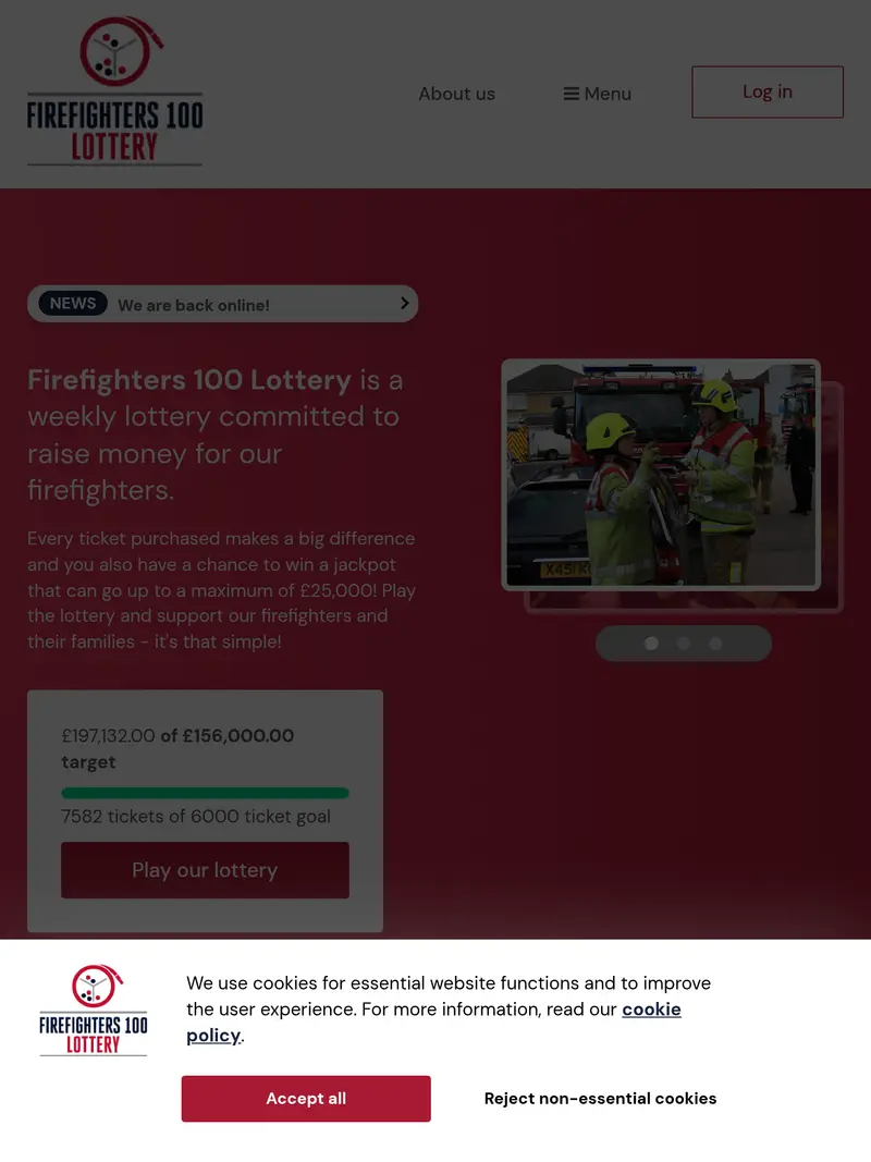 Firefighters 100 Lottery - homepage (tablet)