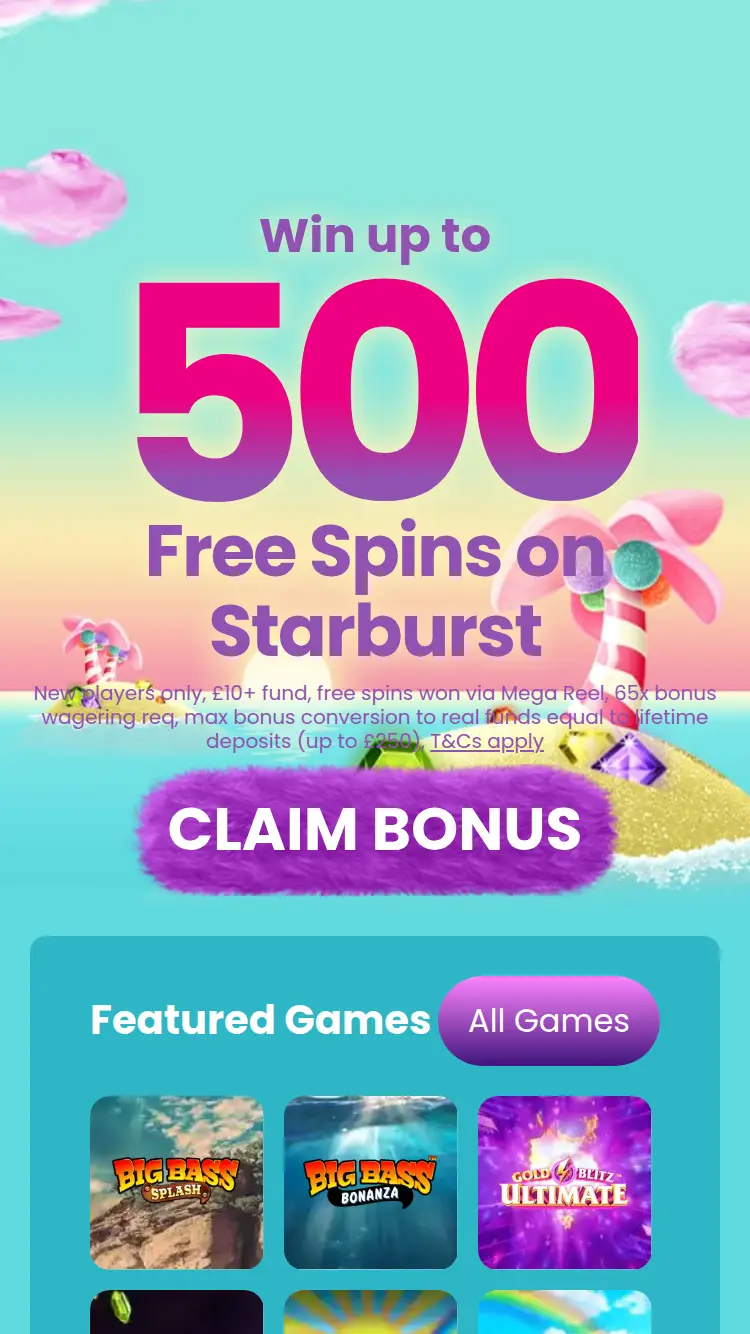 Fluffy Spins - homepage (mobile)