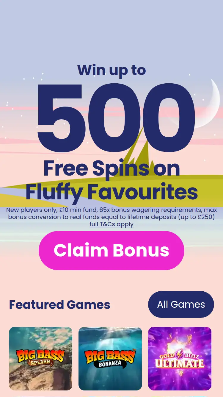 Fluffy Wins - homepage (mobile)