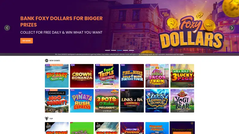 Foxy Games - homepage (desktop)