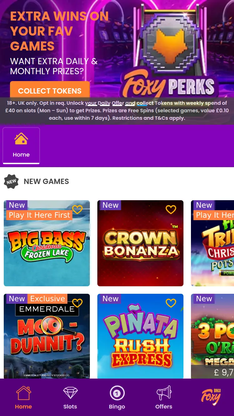 Foxy Games - homepage (mobile)