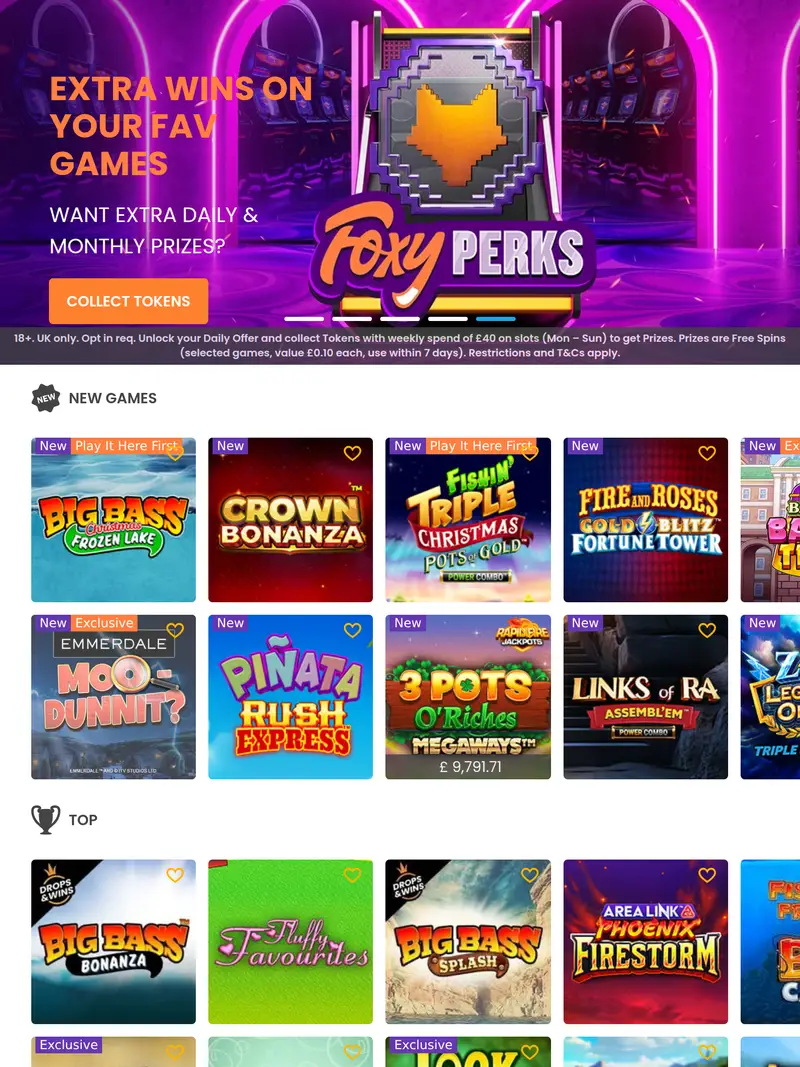 Foxy Games - homepage (tablet)