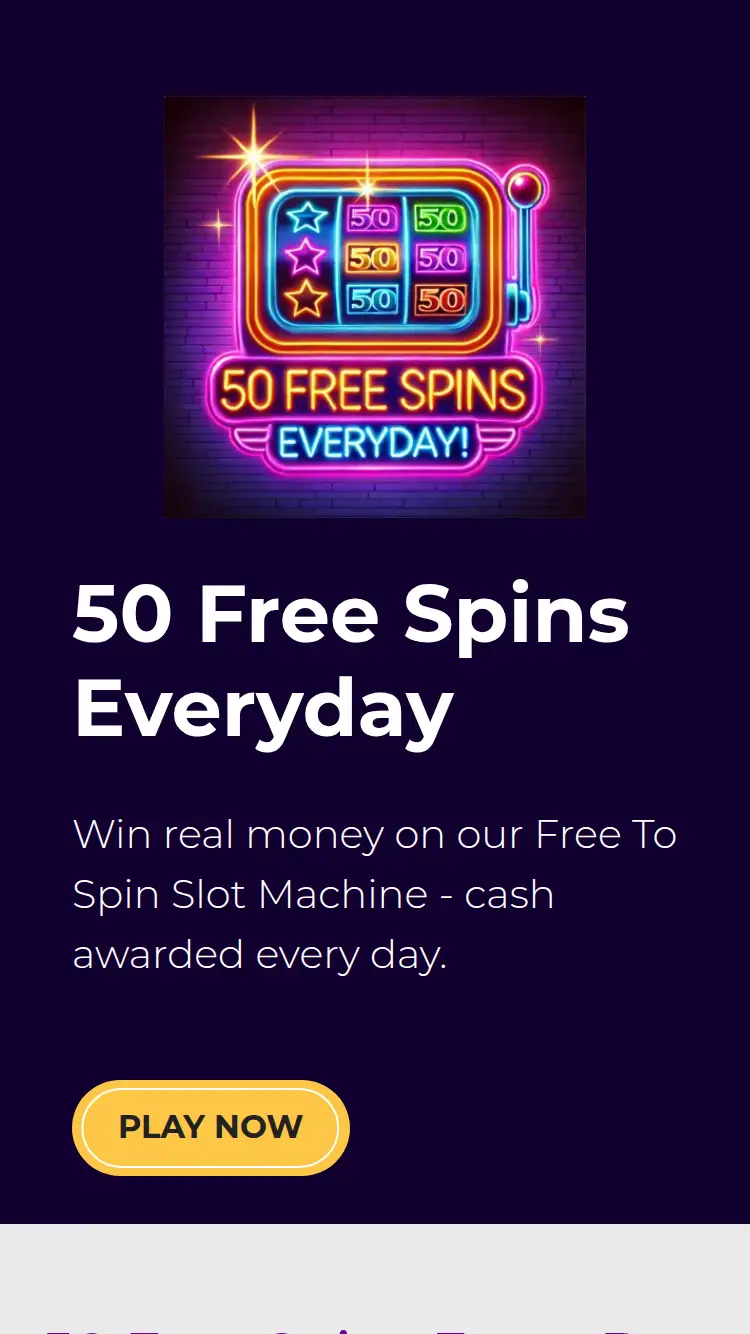 Free Daily Spins - homepage (mobile)