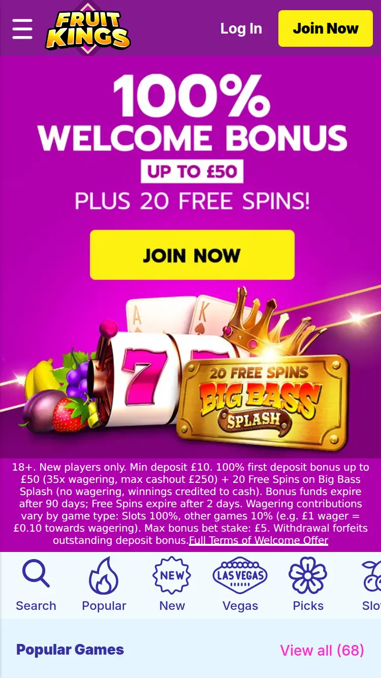 Fruit Kings - homepage (mobile)