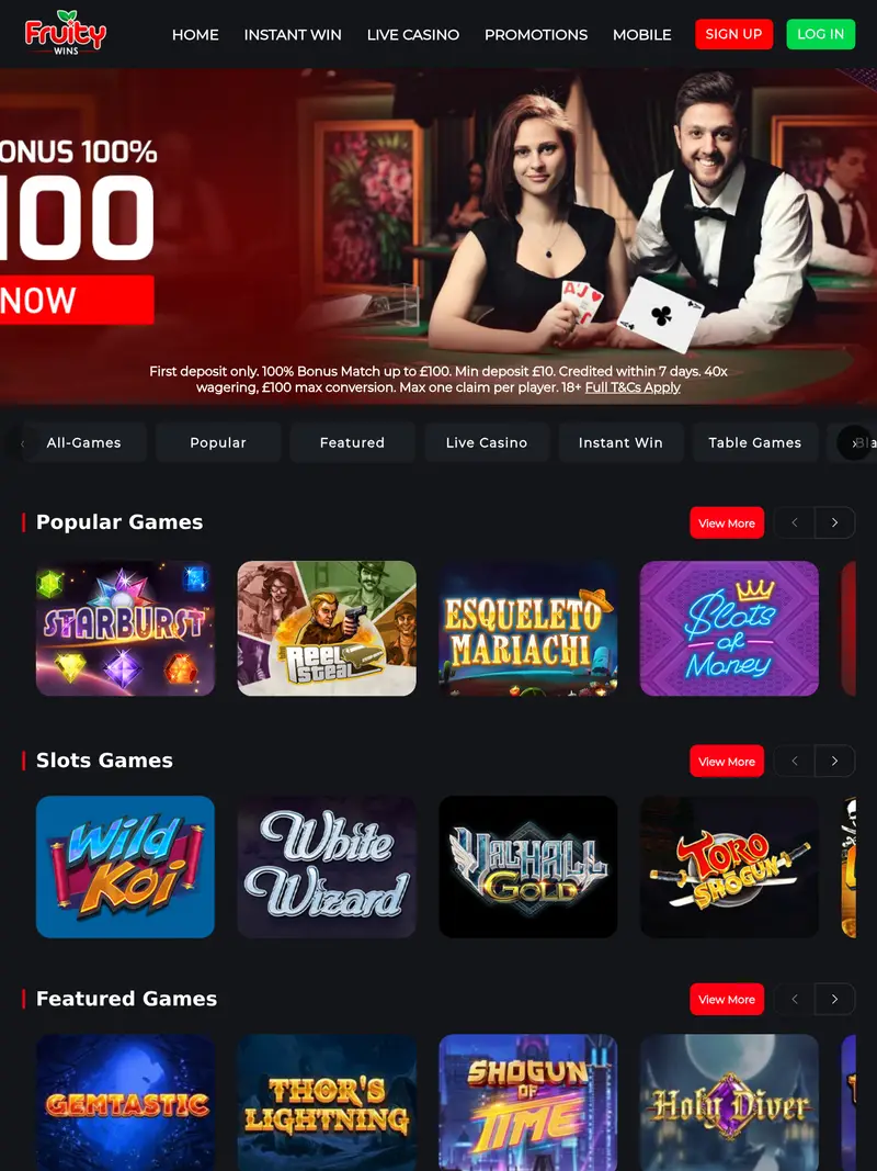 Fruity Wins - homepage (tablet)